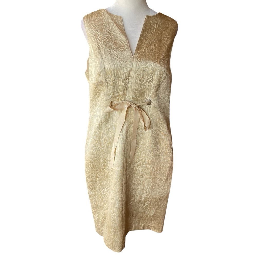 Chetta B Gold Brocade Sleeveless Sheath Dress Size 10P Cocktail 50s 60s Polished